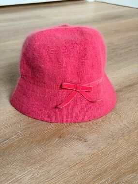Vintage Y2K GAP Pink Cloche Bucket Hat Rabbit Hair Wool Knit Bow M/L Barbiecore